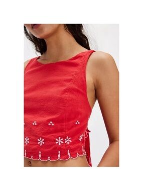 Free People Red Embroidered Cropped Tank